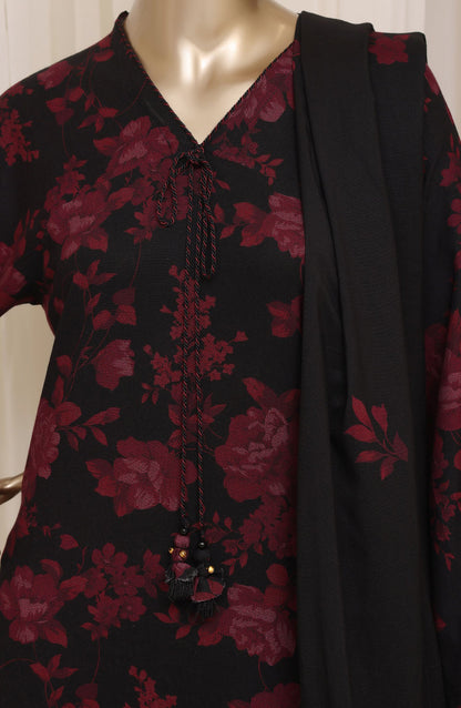 Sadabahar Printed Dhanak Stitched 3 Piece Suit - D-02 - SBD26DNK - Red Black - Winter Collection