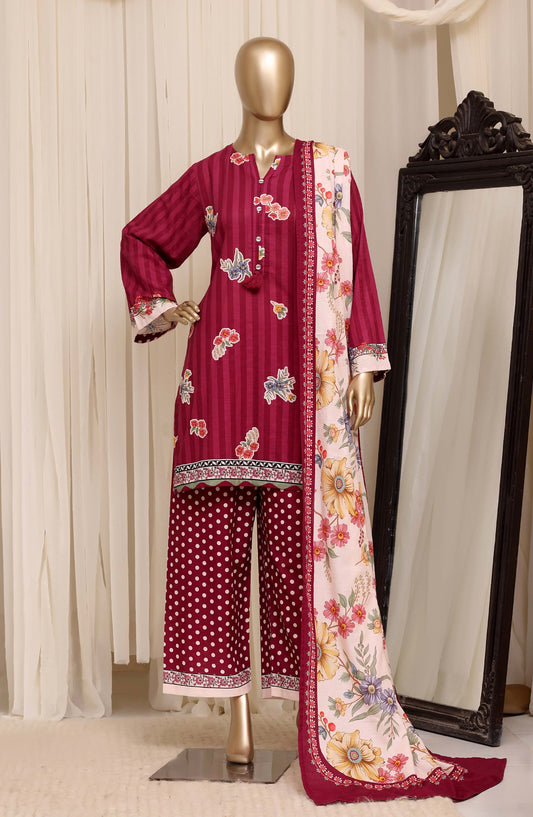 Sadabahar Printed Khaddar Stitched 3 Piece Suit - D-02 - SBD26KHD - Pink - Winter Collection
