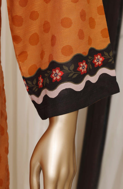 Sadabahar Printed Khaddar Stitched 3 Piece Suit - D-01 - SBD26KHD - Orange - Winter Collection