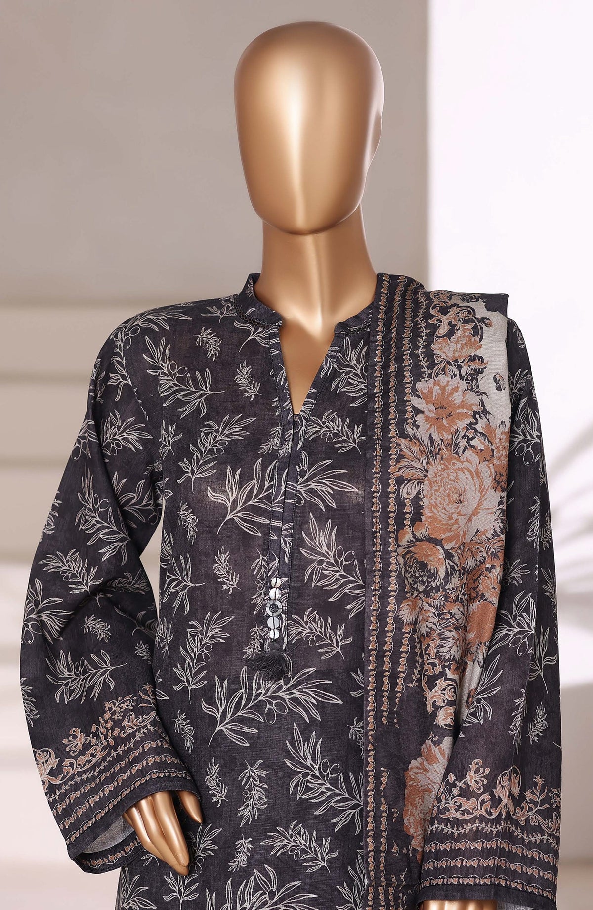 Sadabahar Printed Khaddar Stitched 3 Piece Suit - Design-04 - SBD25KHD - Black - Winter Collection