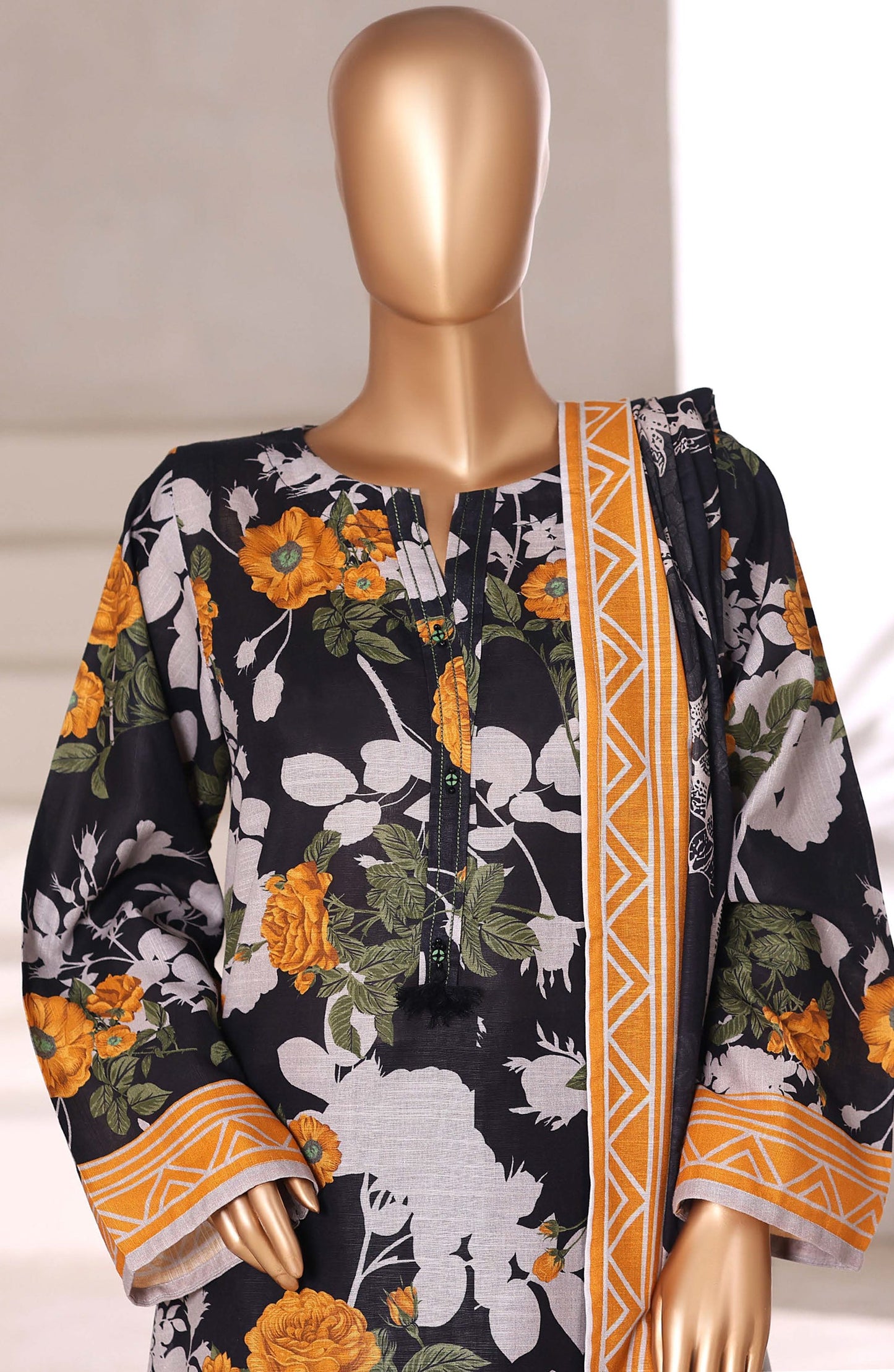 Sadabahar Printed Khaddar Stitched 3 Piece Suit - Design-02 - SBD25KHD - Black - Winter Collection