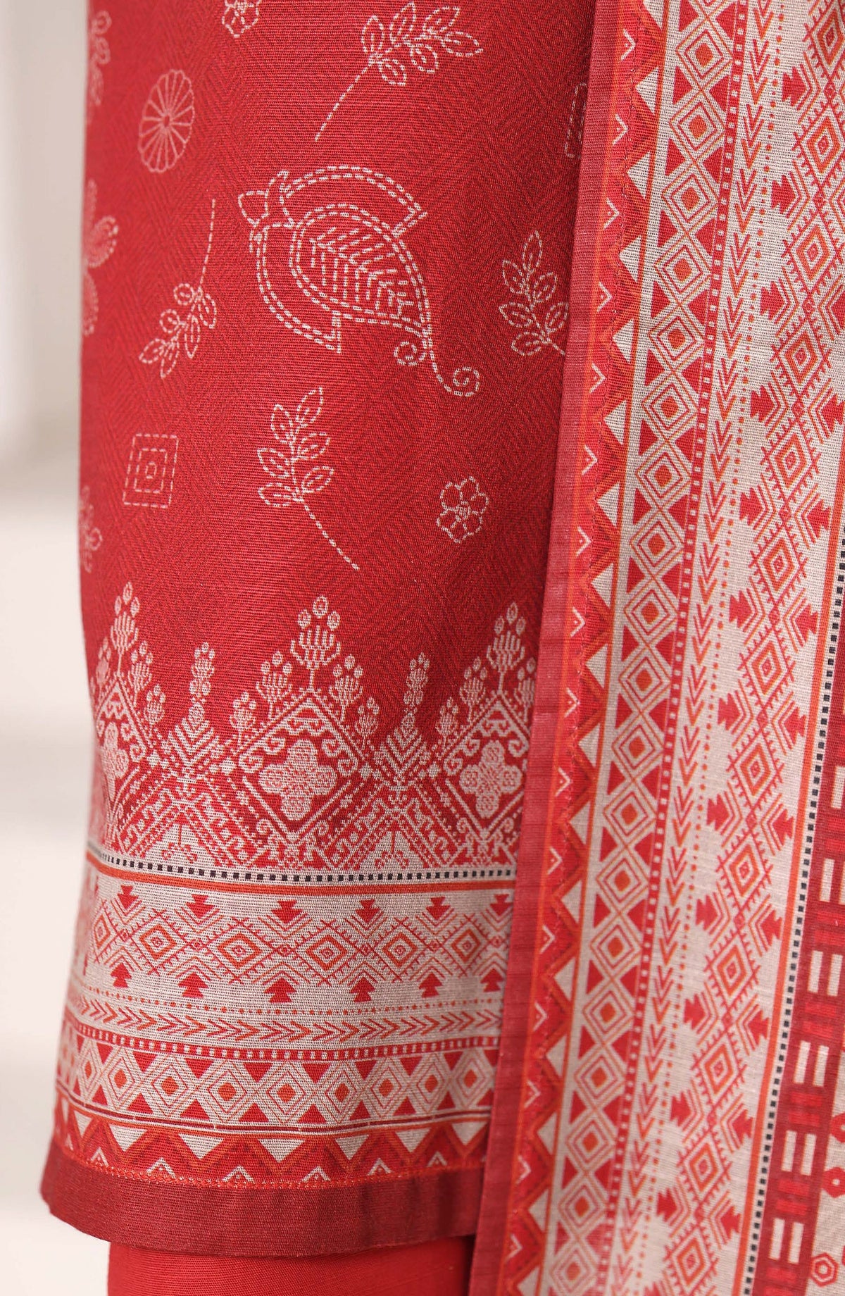Sadabahar Printed Khaddar Stitched 3 Piece Suit - Design-01 - SBD25KHD - Red - Winter Collection