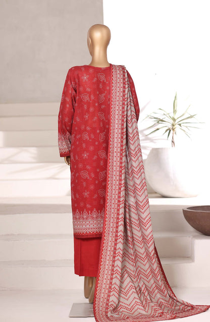 Sadabahar Printed Khaddar Stitched 3 Piece Suit - Design-01 - SBD25KHD - Red - Winter Collection