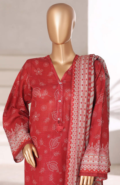 Sadabahar Printed Khaddar Stitched 3 Piece Suit - Design-01 - SBD25KHD - Red - Winter Collection