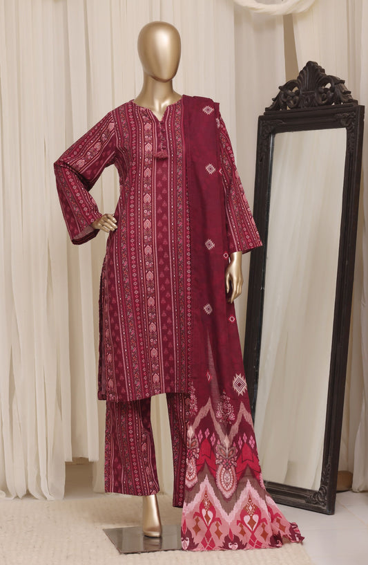 Sadabahar Printed Khaddar Stitched 3 Piece Suit - D-02 - SBD26KTW - Pink - Winter Collection