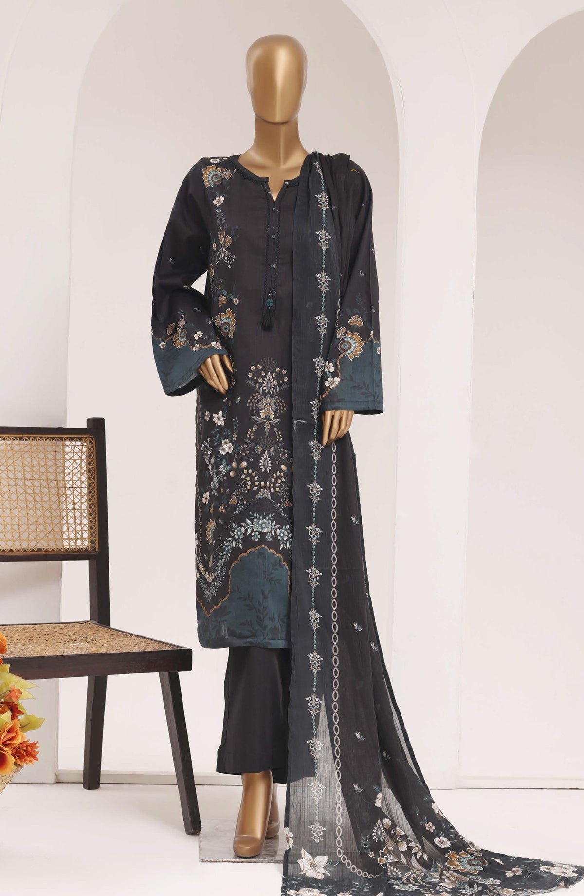 Sadabahar Printed Lawn Stitched 3 Piece Suit - D-08 - SBD26TEN - Black - Summer Collection