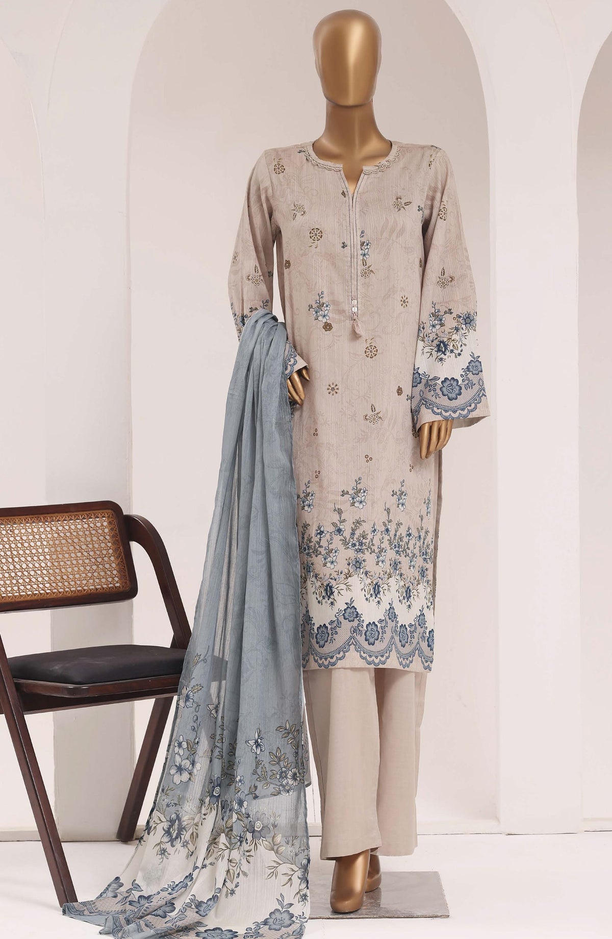 Sadabahar Printed Lawn Stitched 3 Piece Suit - D-05 - SBD26TEN - Cream - Summer Collection