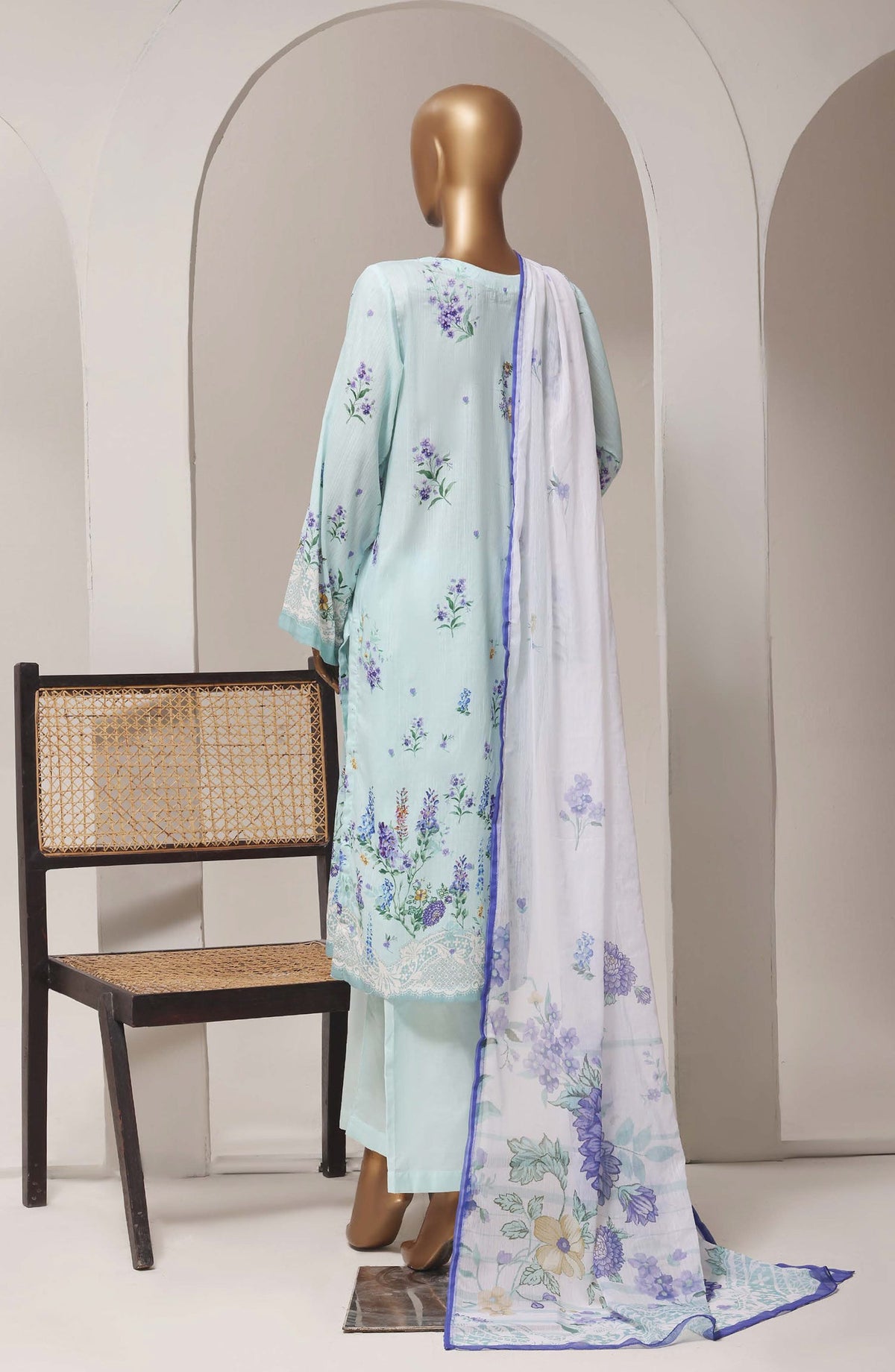 Sadabahar Printed Lawn Stitched 3 Piece Suit - D-08 - SBD26ELV - Sky Blue - Summer Collection