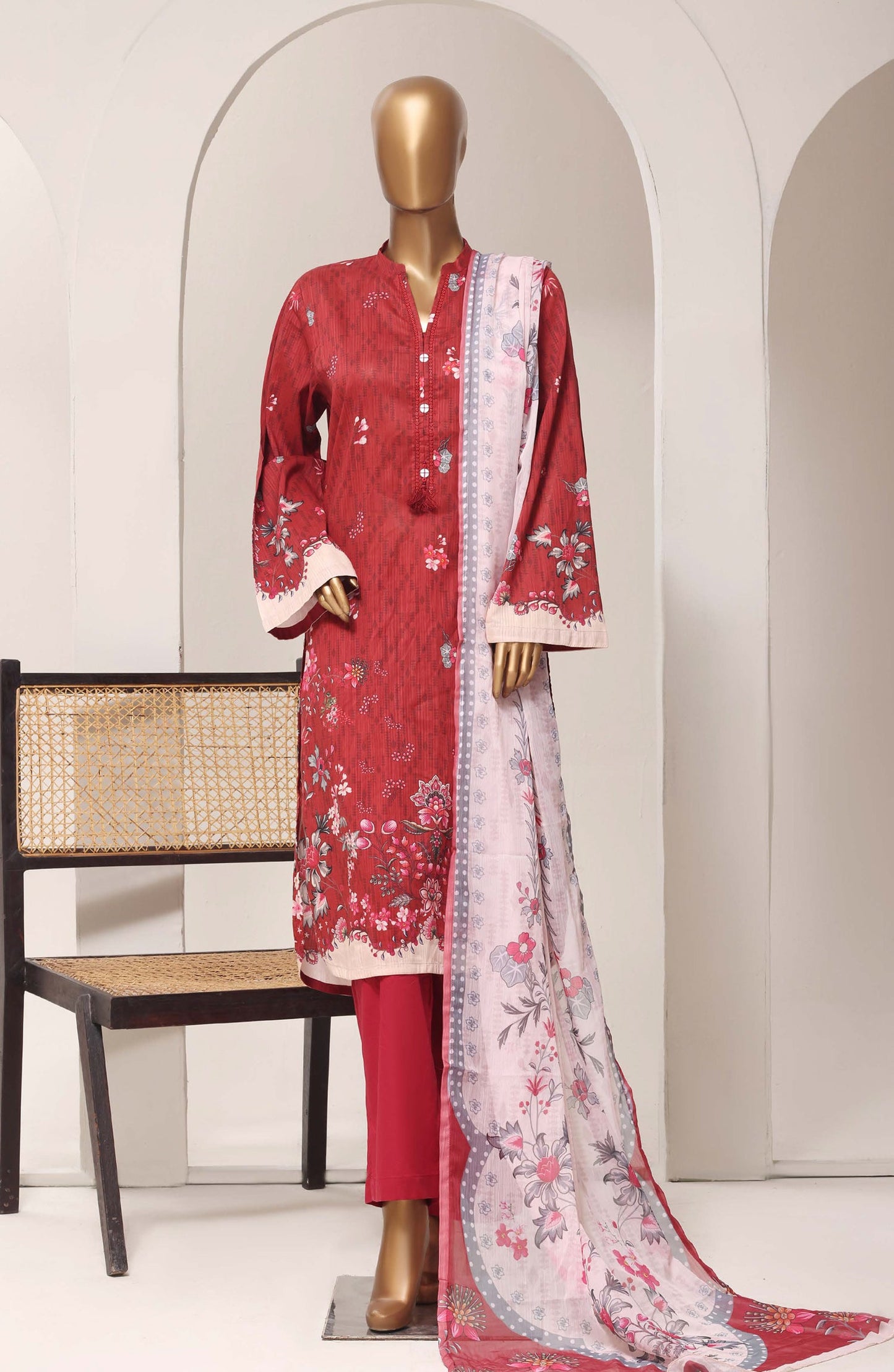 Sadabahar Printed Lawn Stitched 3 Piece Suit - D-07 - SBD26ELV - Red - Summer Collection
