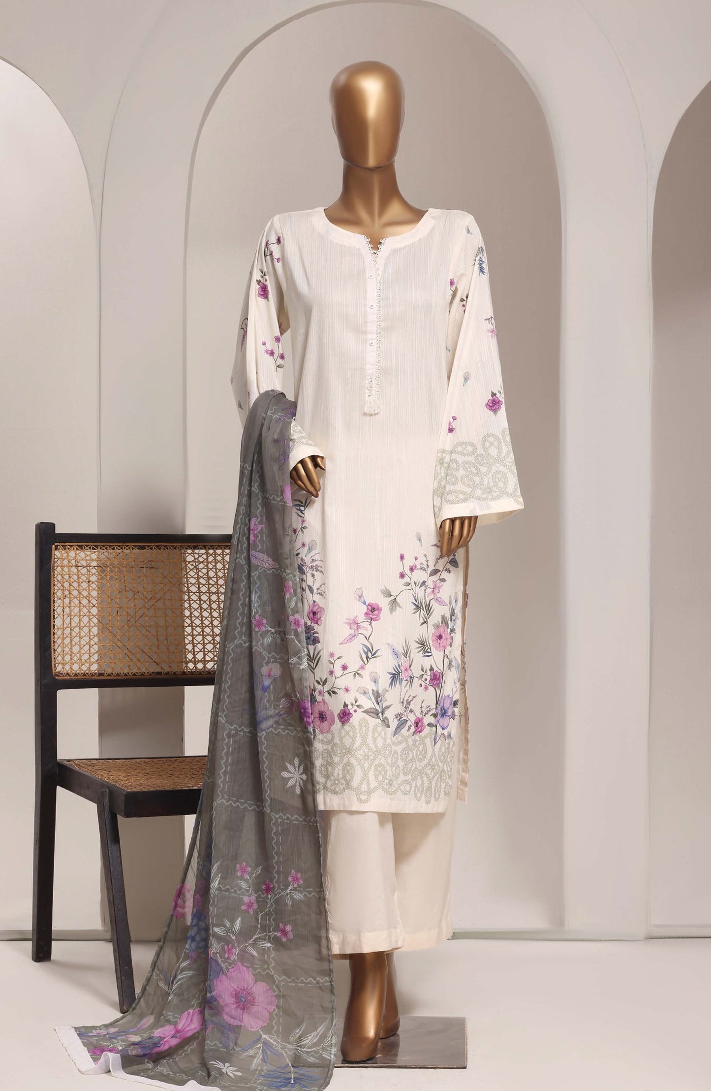 Sadabahar Printed Lawn Stitched 3 Piece Suit - D-06 - SBD26ELV - Off White - Summer Collection