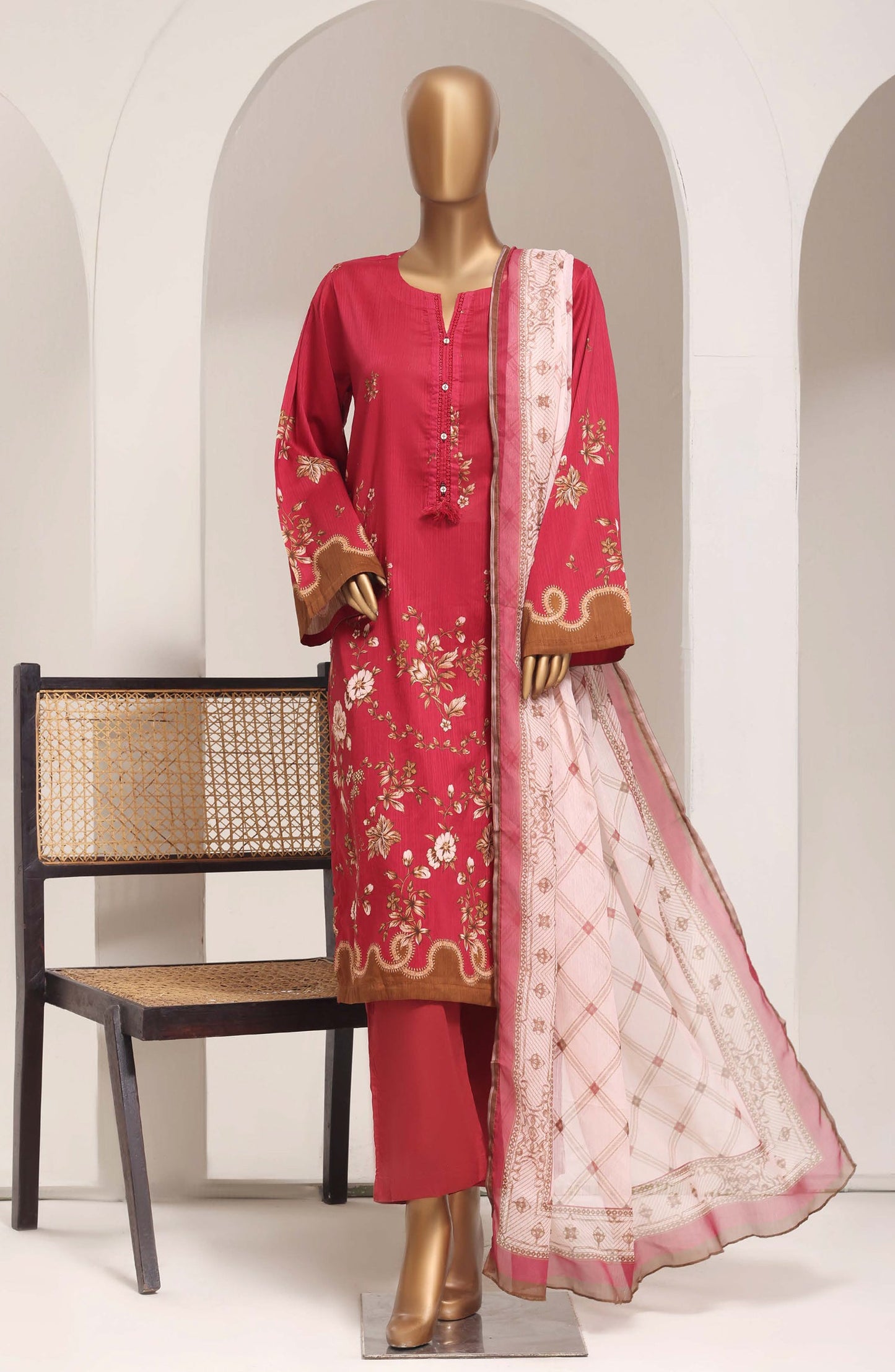 Sadabahar Printed Lawn Stitched 3 Piece Suit - D-04 - SBD26ELV - Red - Summer Collection