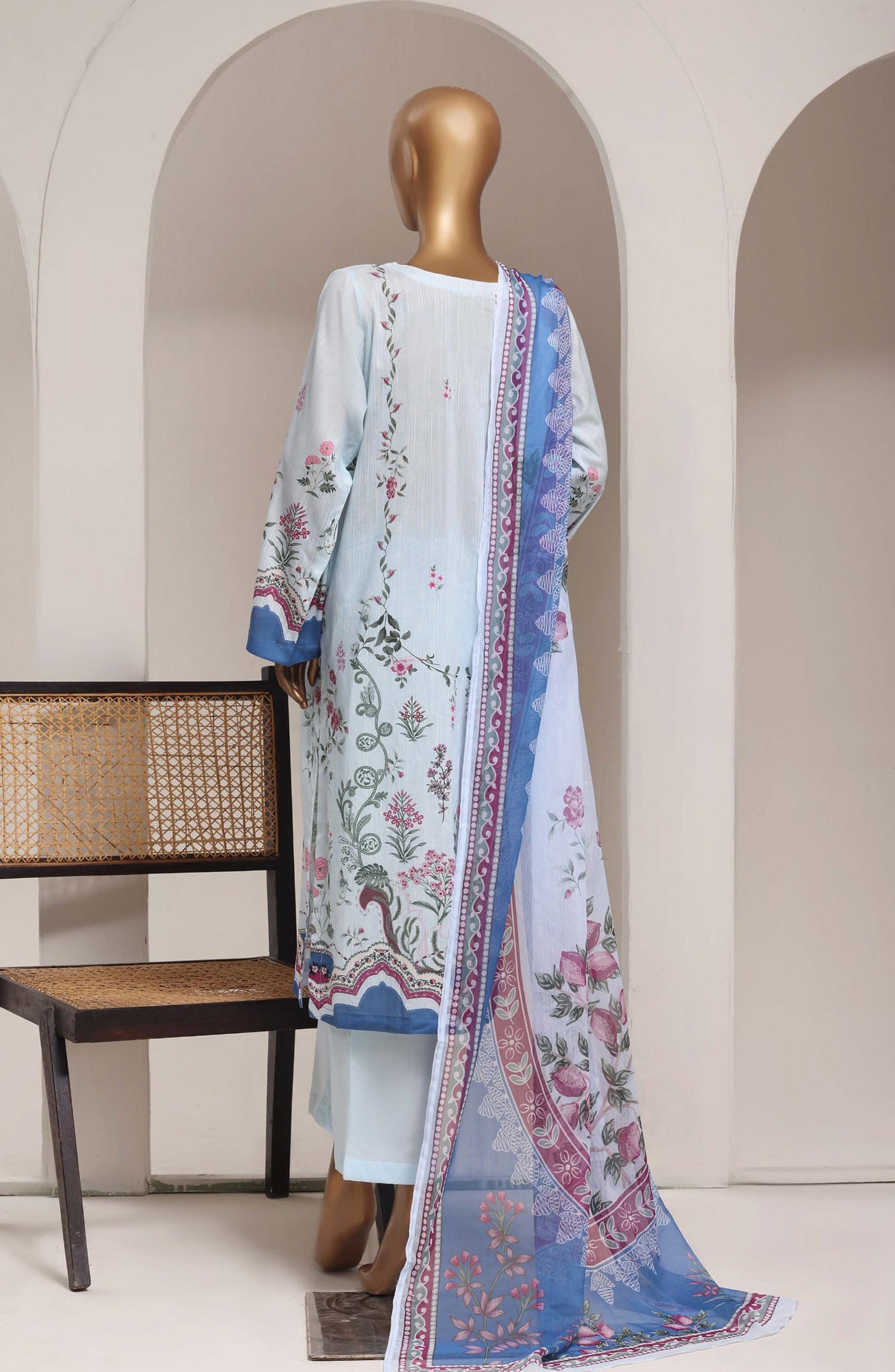 Sadabahar Printed Lawn Stitched 3 Piece Suit - D-02 - SBD26ELV - Ice Blue - Summer Collection