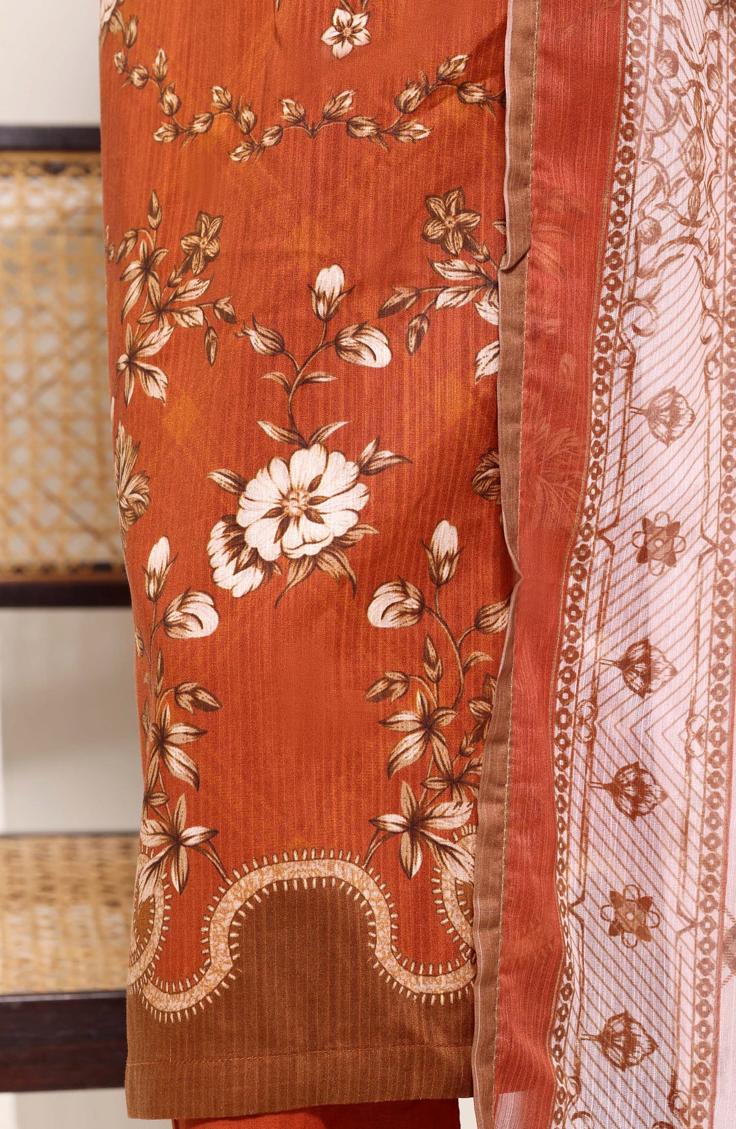 Sadabahar Printed Lawn Stitched 3 Piece Suit - D-01 - SBD26ELV - Rust - Summer Collection