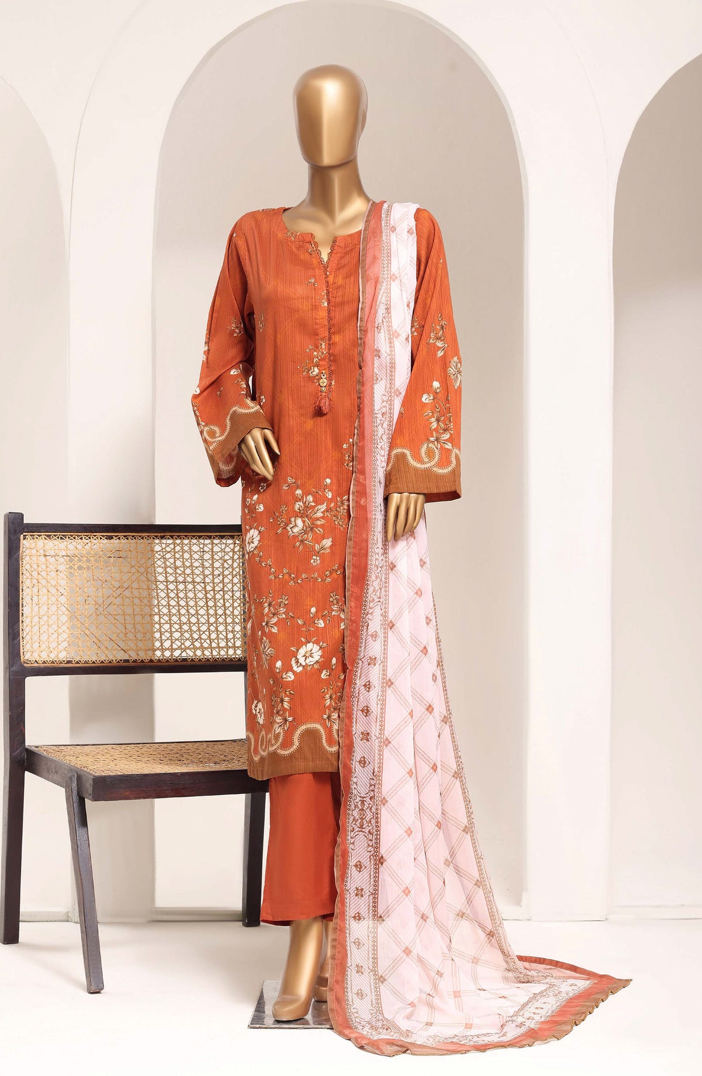 Sadabahar Printed Lawn Stitched 3 Piece Suit - D-01 - SBD26ELV - Rust - Summer Collection