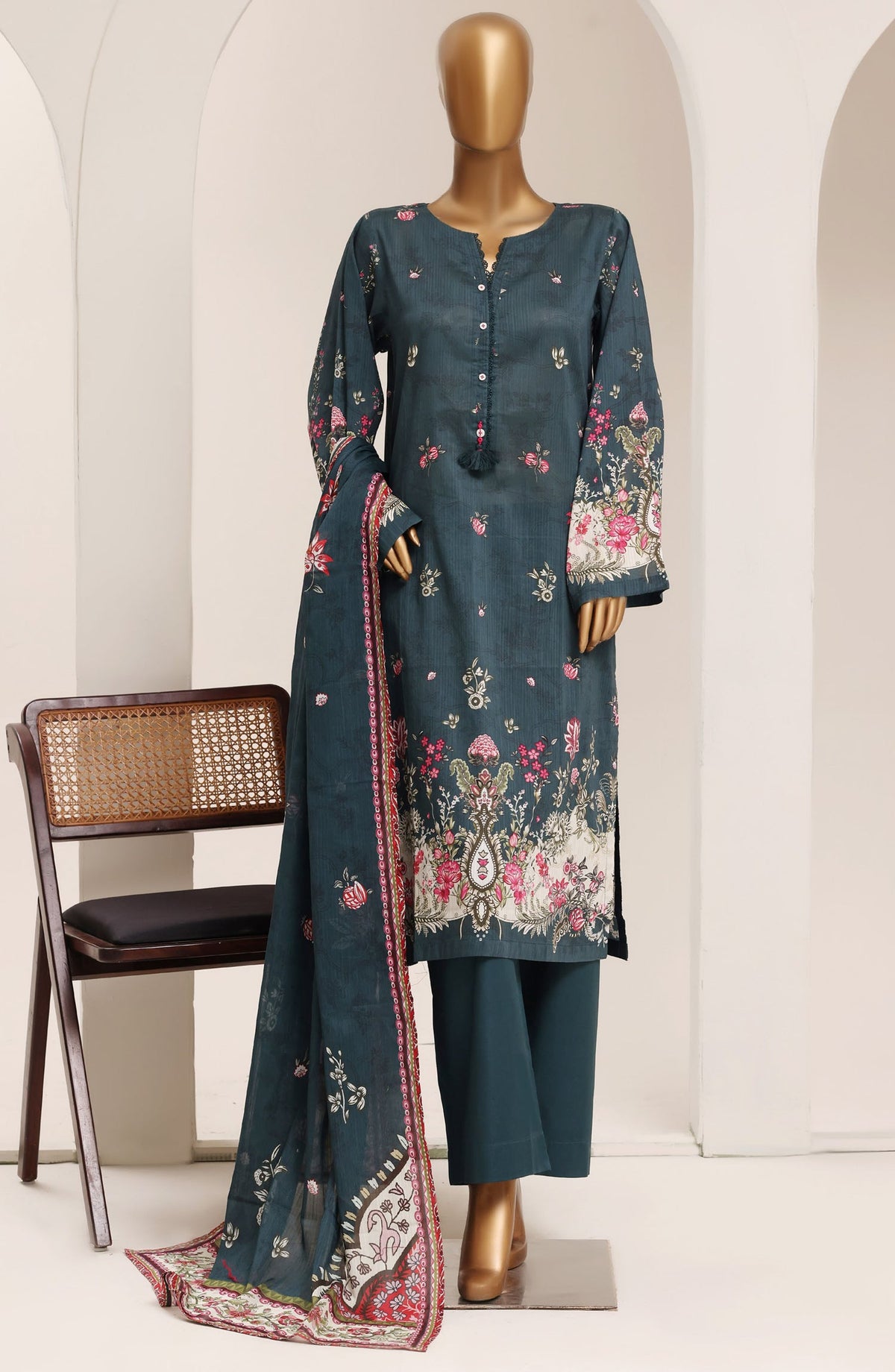Sadabahar Printed Lawn Stitched 3 Piece Suit - D-03 - SBD26RTN - Teal - Summer Collection