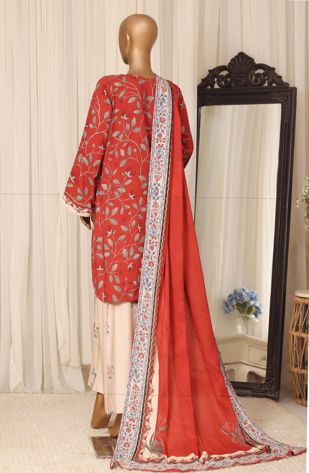 Sadabahar Printed Linen Stitched 3 Piece Suit - D-03 - SBD26LN - Red - Winter Collection