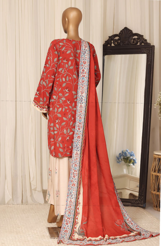 Sadabahar Printed Linen Stitched 3 Piece Suit - D-03 - SBD26LN - Red - Winter Collection