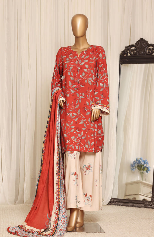Sadabahar Printed Linen Stitched 3 Piece Suit - D-03 - SBD26LN - Red - Winter Collection