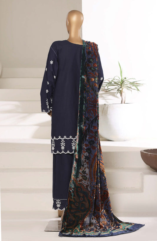 Sadabahar Luxury Embroidered Khaddar Karandi Stitched 3 Piece Suit - Design-04 - SBD25KKR - Blue - Winter Collection
