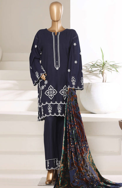 Sadabahar Luxury Embroidered Khaddar Karandi Stitched 3 Piece Suit - Design-04 - SBD25KKR - Blue - Winter Collection