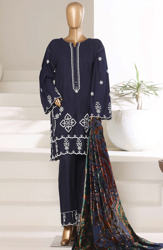 Sadabahar Luxury Embroidered Khaddar Karandi Stitched 3 Piece Suit - Design-04 - SBD25KKR - Blue - Winter Collection