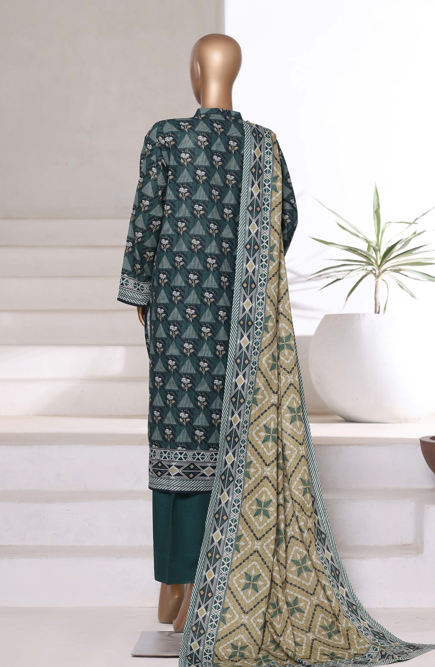 Sadabahar Printed Khaddar Stitched 3 Piece Suit - Design-06 - SDB25KHD - Green - Winter Collection