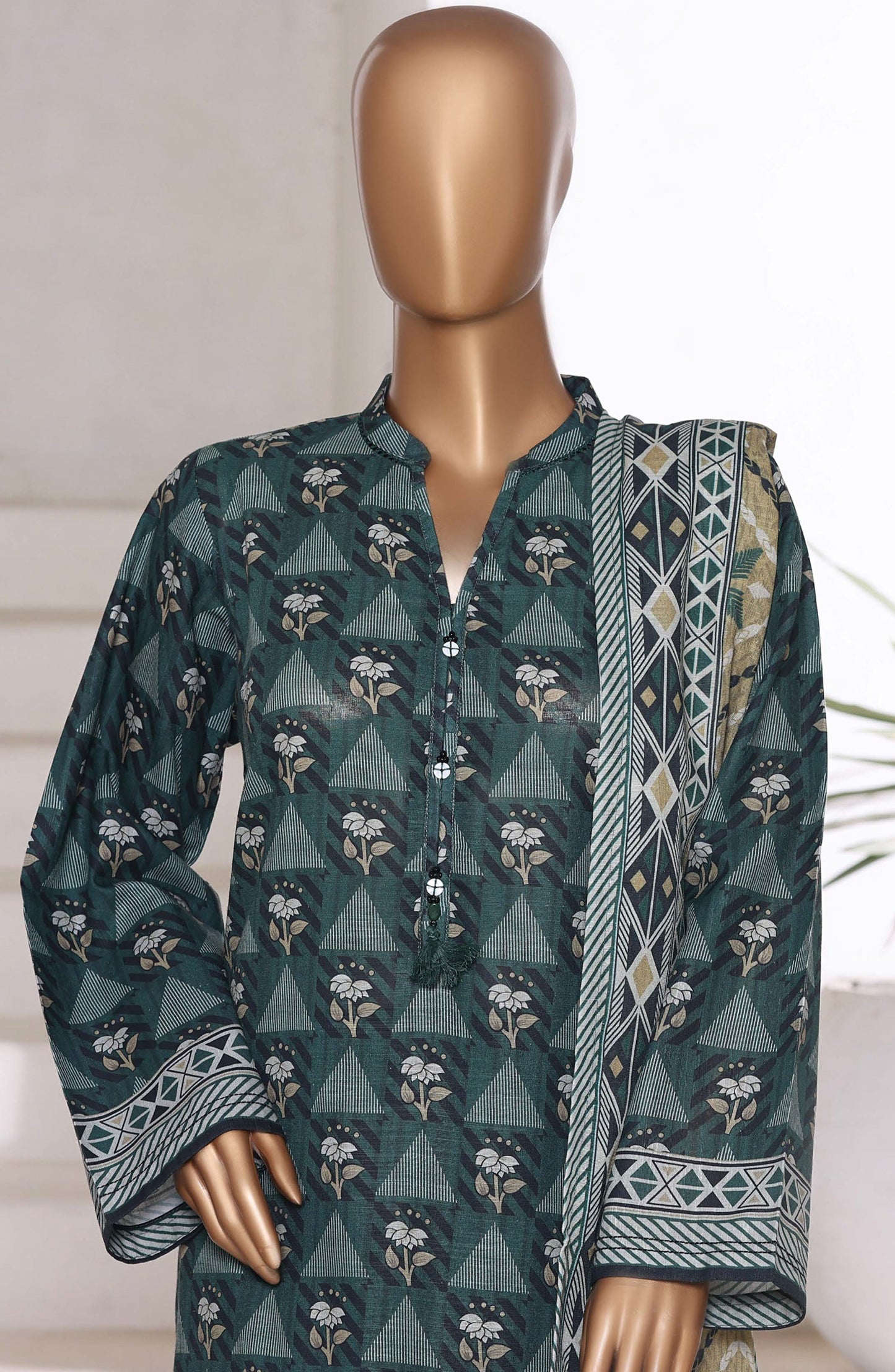 Sadabahar Printed Khaddar Stitched 3 Piece Suit - Design-06 - SDB25KHD - Green - Winter Collection