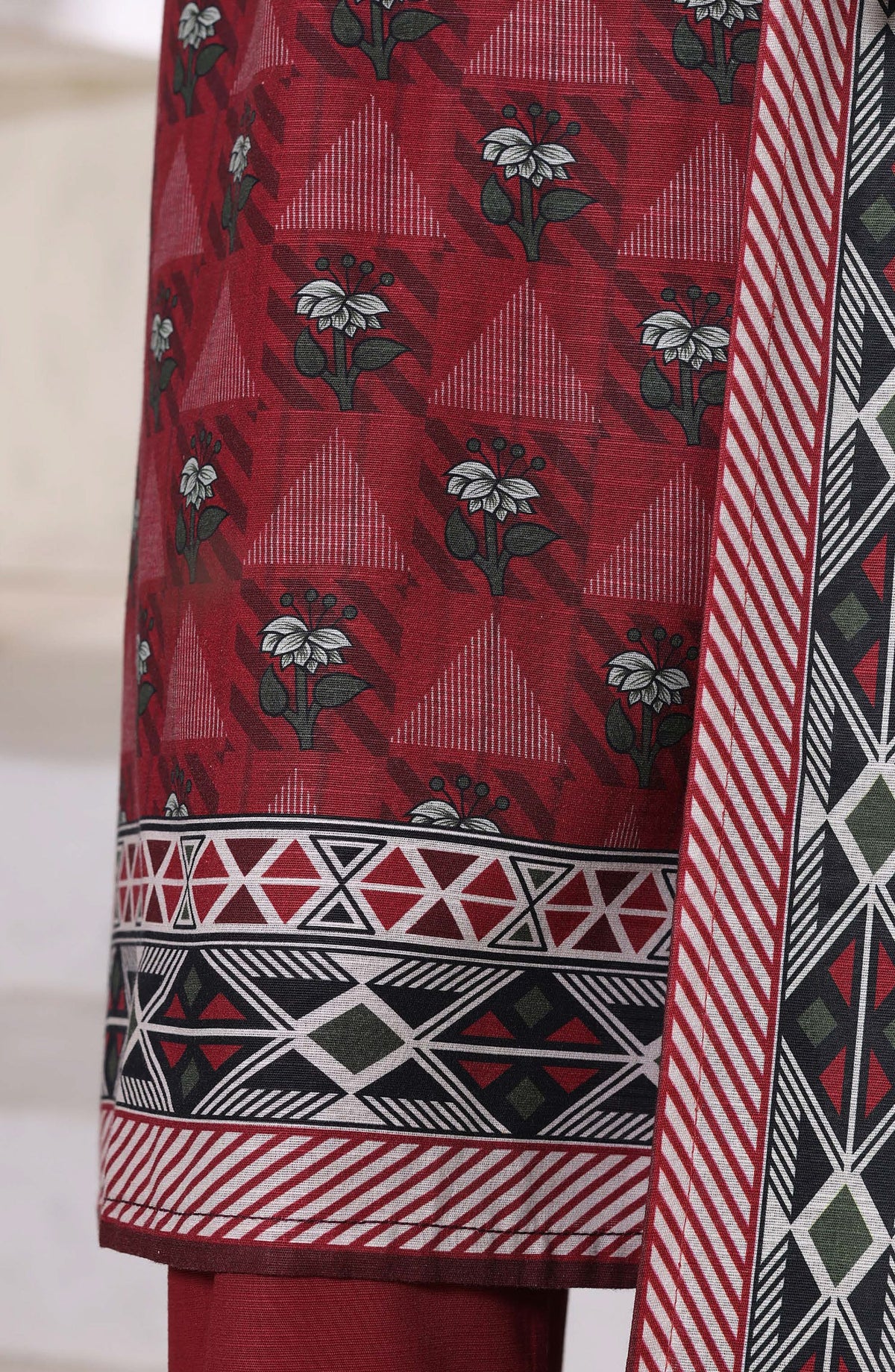 Sadabahar Printed Khaddar Stitched 3 Piece Suit - Design-05 - SDB25KHD - Red - Winter Collection