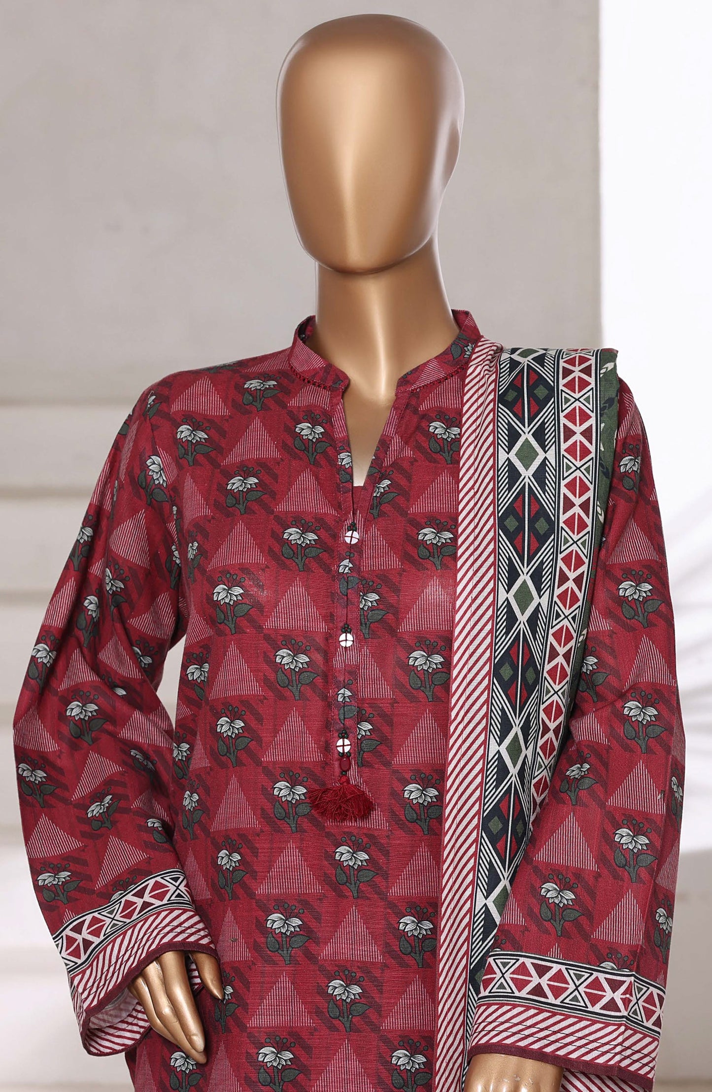 Sadabahar Printed Khaddar Stitched 3 Piece Suit - Design-05 - SDB25KHD - Red - Winter Collection
