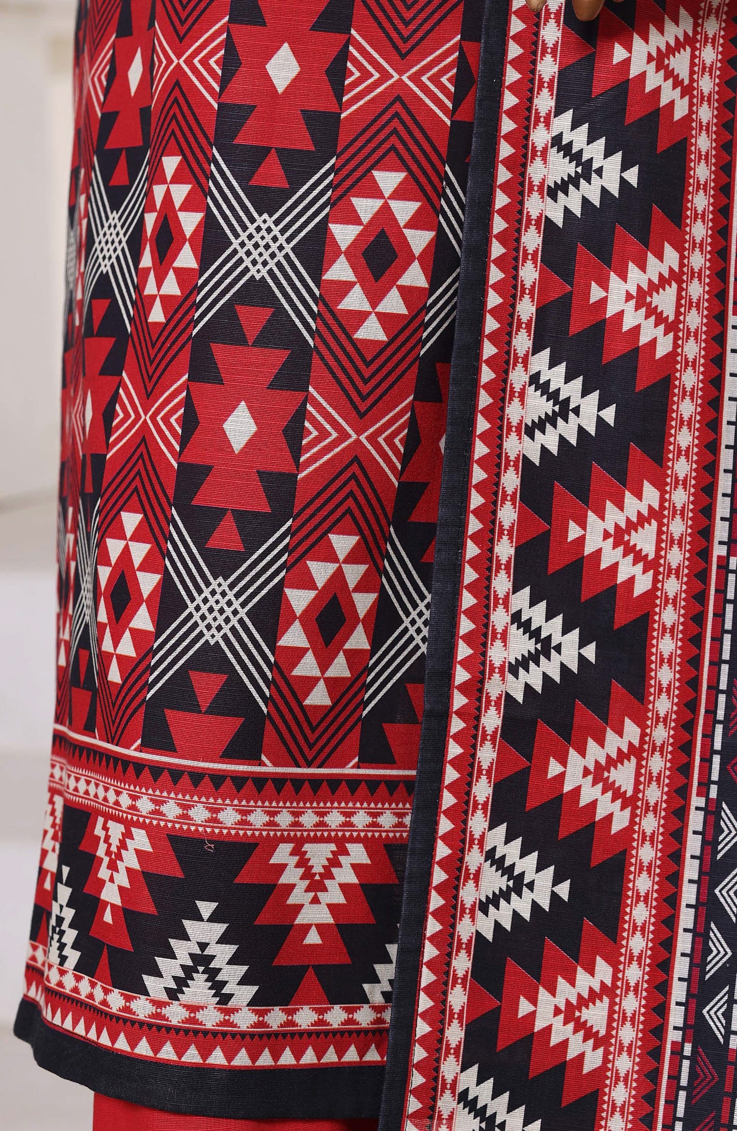 Sadabahar Printed Khaddar Stitched 3 Piece Suit - Design-02 - SDB25KHD - Red - Winter Collection