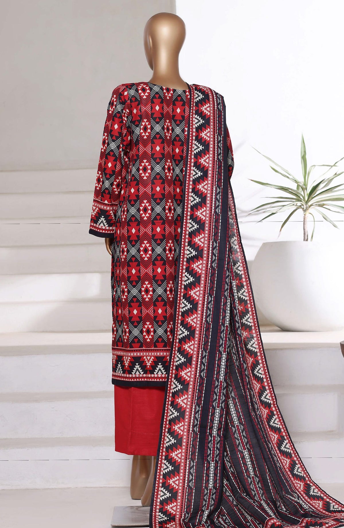 Sadabahar Printed Khaddar Stitched 3 Piece Suit - Design-02 - SDB25KHD - Red - Winter Collection