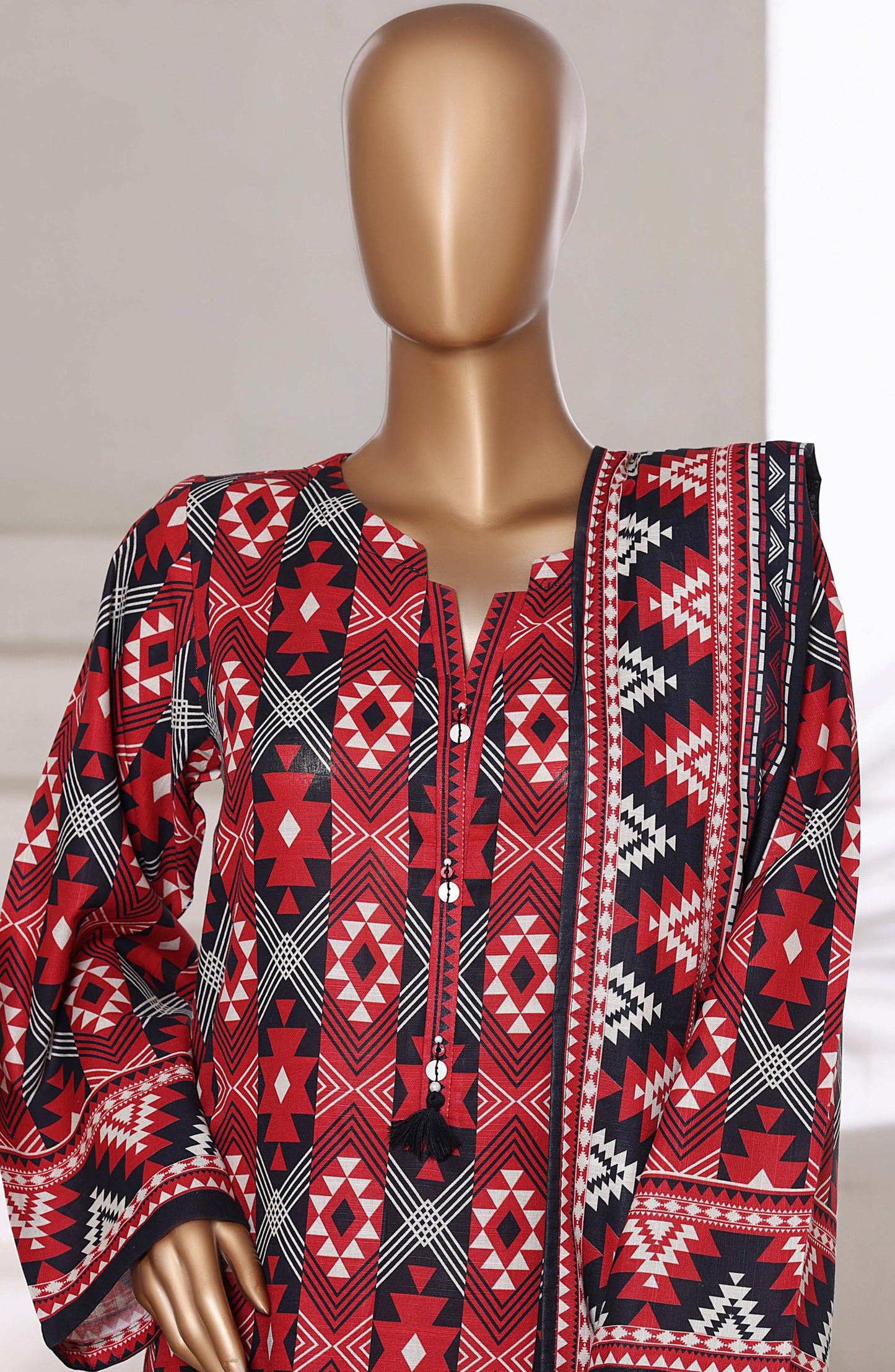 Sadabahar Printed Khaddar Stitched 3 Piece Suit - Design-02 - SDB25KHD - Red - Winter Collection