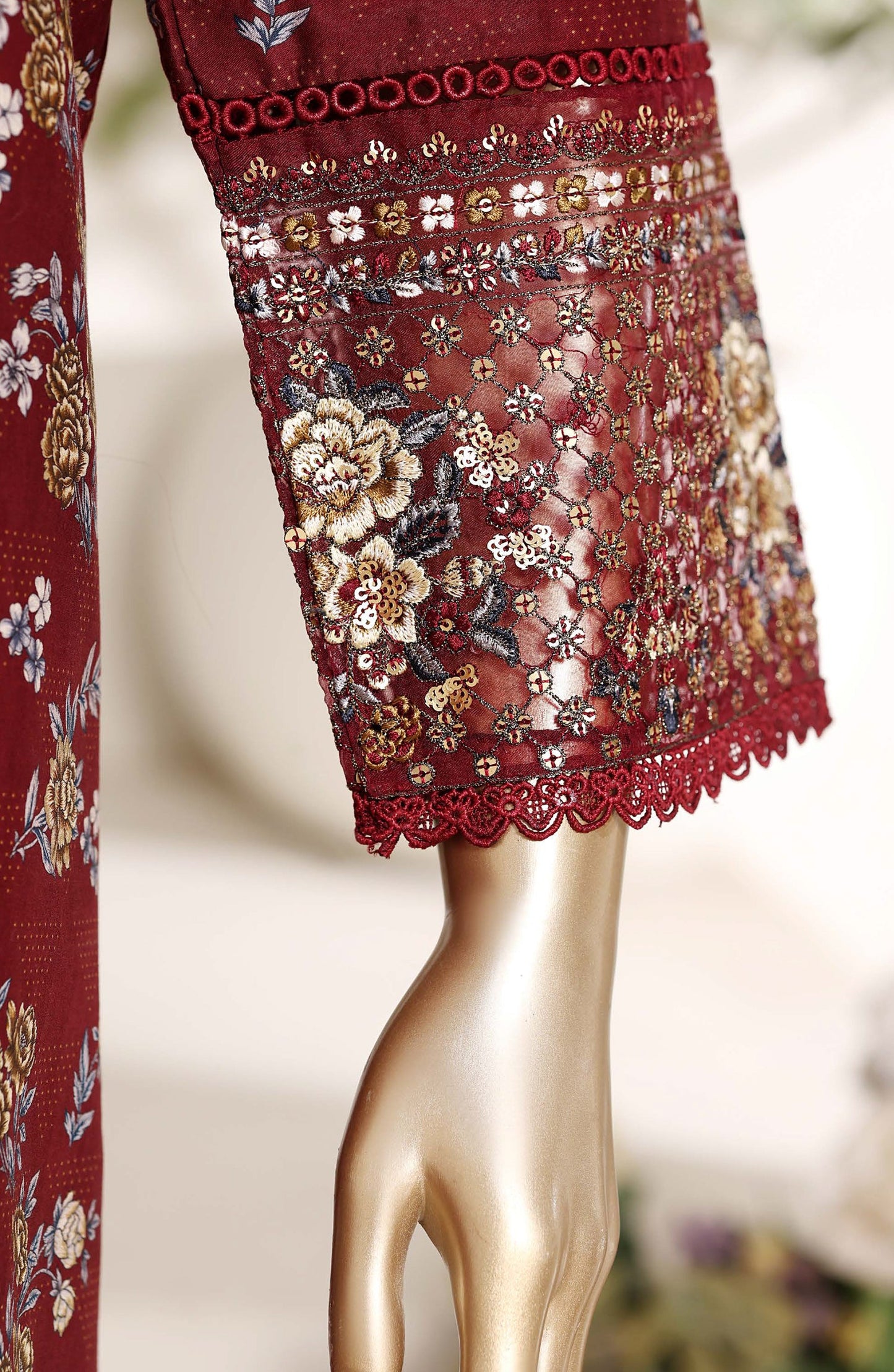 Sadabahar Regal Embroidered Lawn Stitched 3 Piece Suit - RD-05 - SBD26GAL - Maroon - Festive Collection