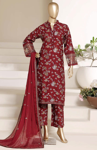 Sadabahar Regal Embroidered Lawn Stitched 3 Piece Suit - RD-05 - SBD26GAL - Maroon - Festive Collection