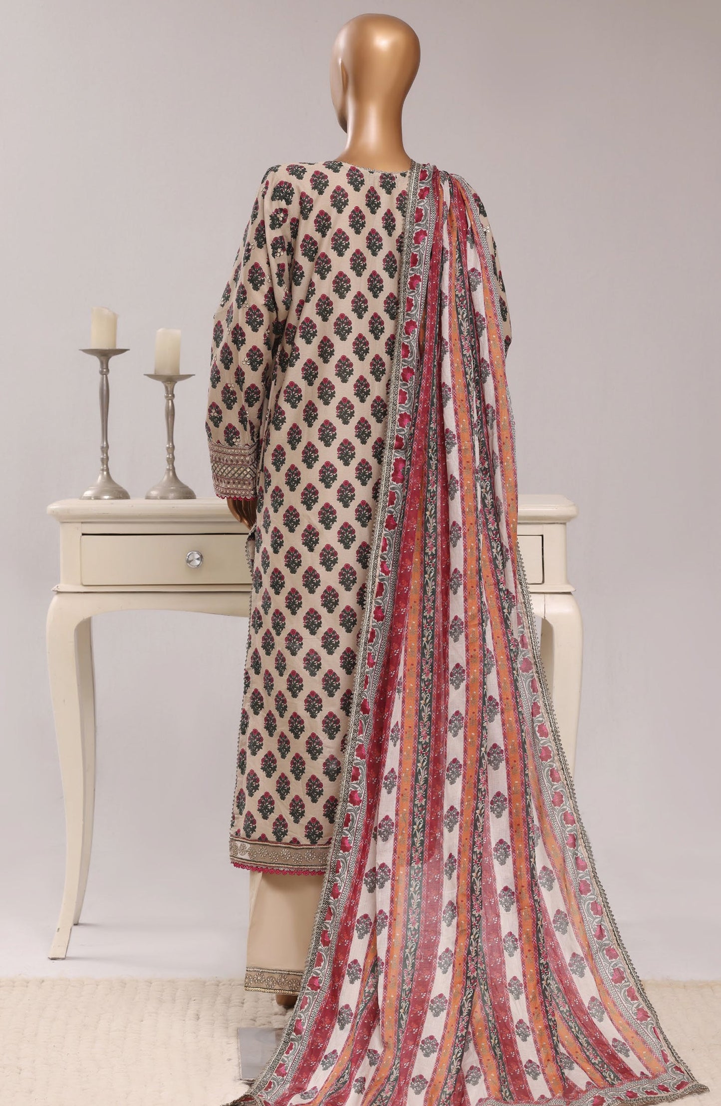 Sadabahar Regal Embroidered Lawn Stitched 3 Piece Suit - D-06 - SBD26RGR - Fawn - Festive Collection