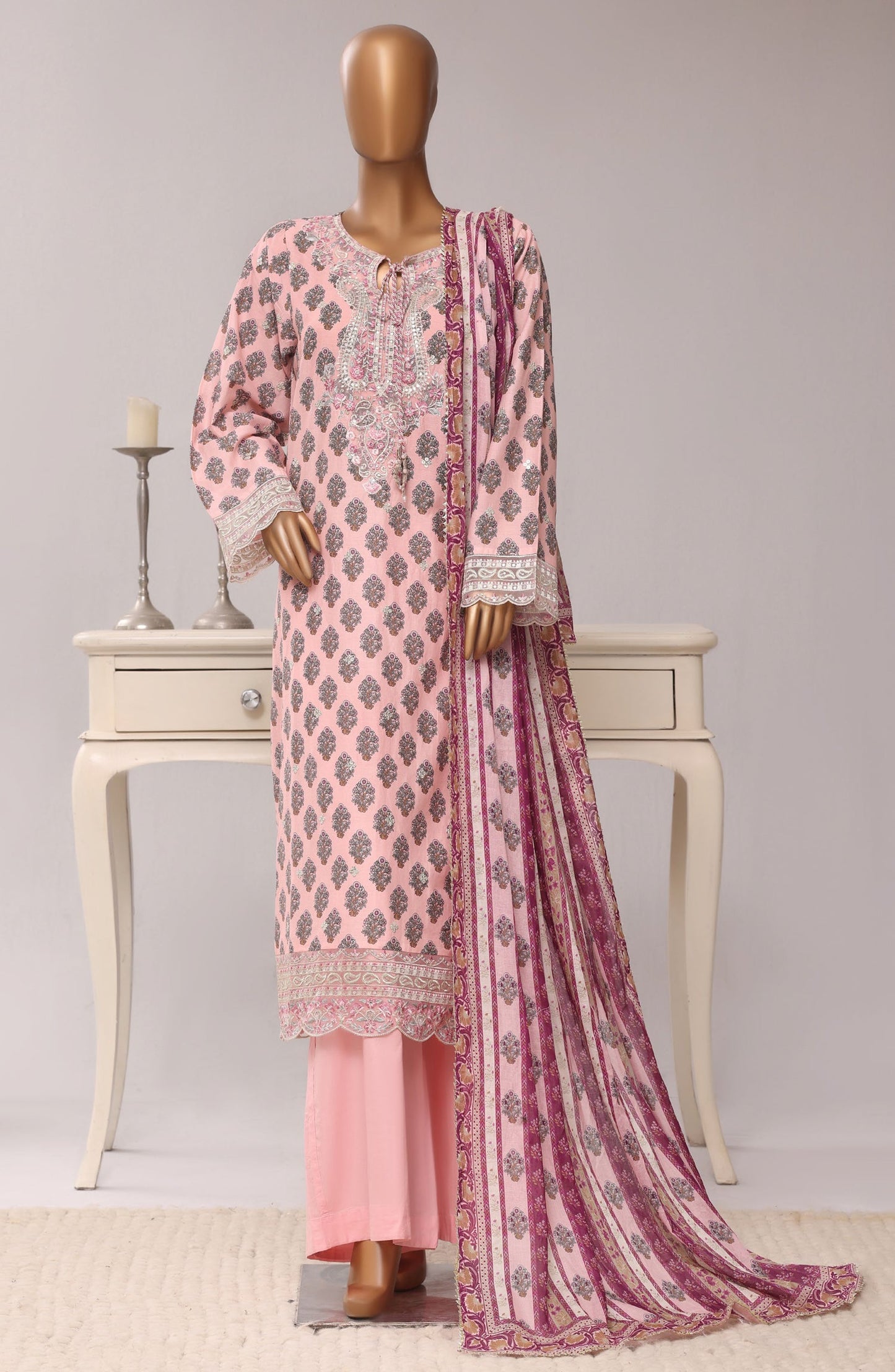 Sadabahar Regal Embroidered Lawn Stitched 3 Piece Suit - D-02 - SBD26RGR - Pink - Festive Collection