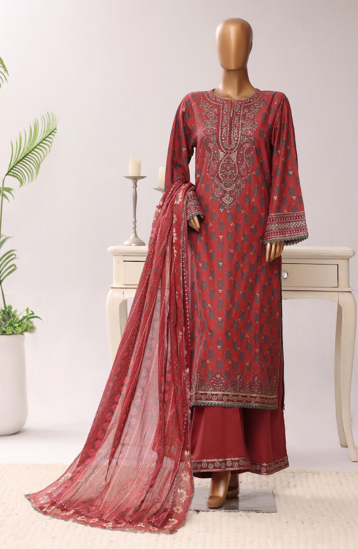 Sadabahar Regal Embroidered Lawn Stitched 3 Piece Suit - D-01 - SBD26RGR - Pink - Festive Collection