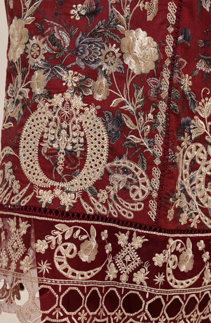 Sadabahar Signature Embroidered Stitched 3 Piece Suit - D-09 - SBD26XIT - Maroon - Festive Collection