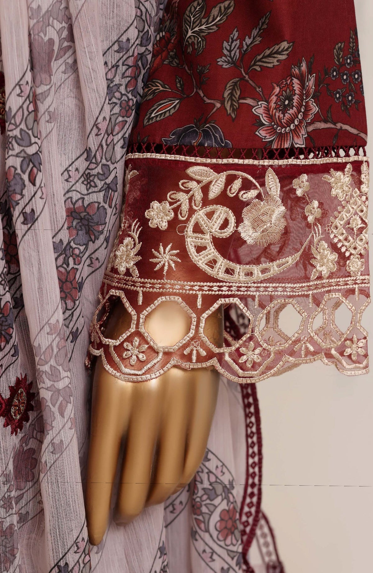 Sadabahar Signature Embroidered Stitched 3 Piece Suit - D-09 - SBD26XIT - Maroon - Festive Collection