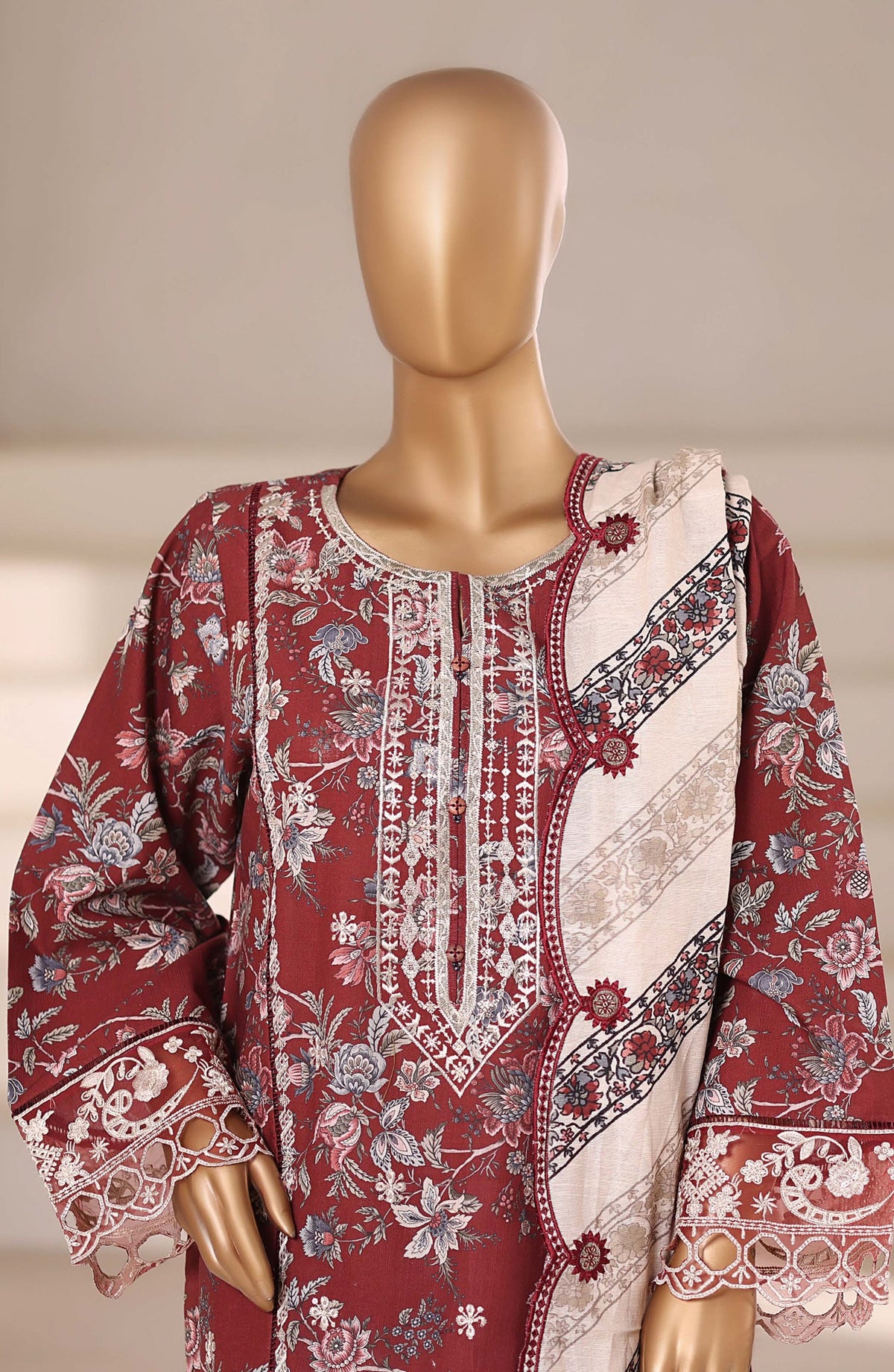 Sadabahar Signature Embroidered Khaddar Stitched 3 Piece Suit - Design-05 - SBD25SNA - Maroon - Winter Collection