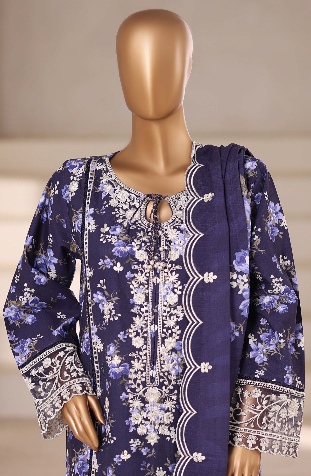 Sadabahar Signature Embroidered Khaddar Stitched 3 Piece Suit - Design-03 - SBD25SNA - Blue - Winter Collection