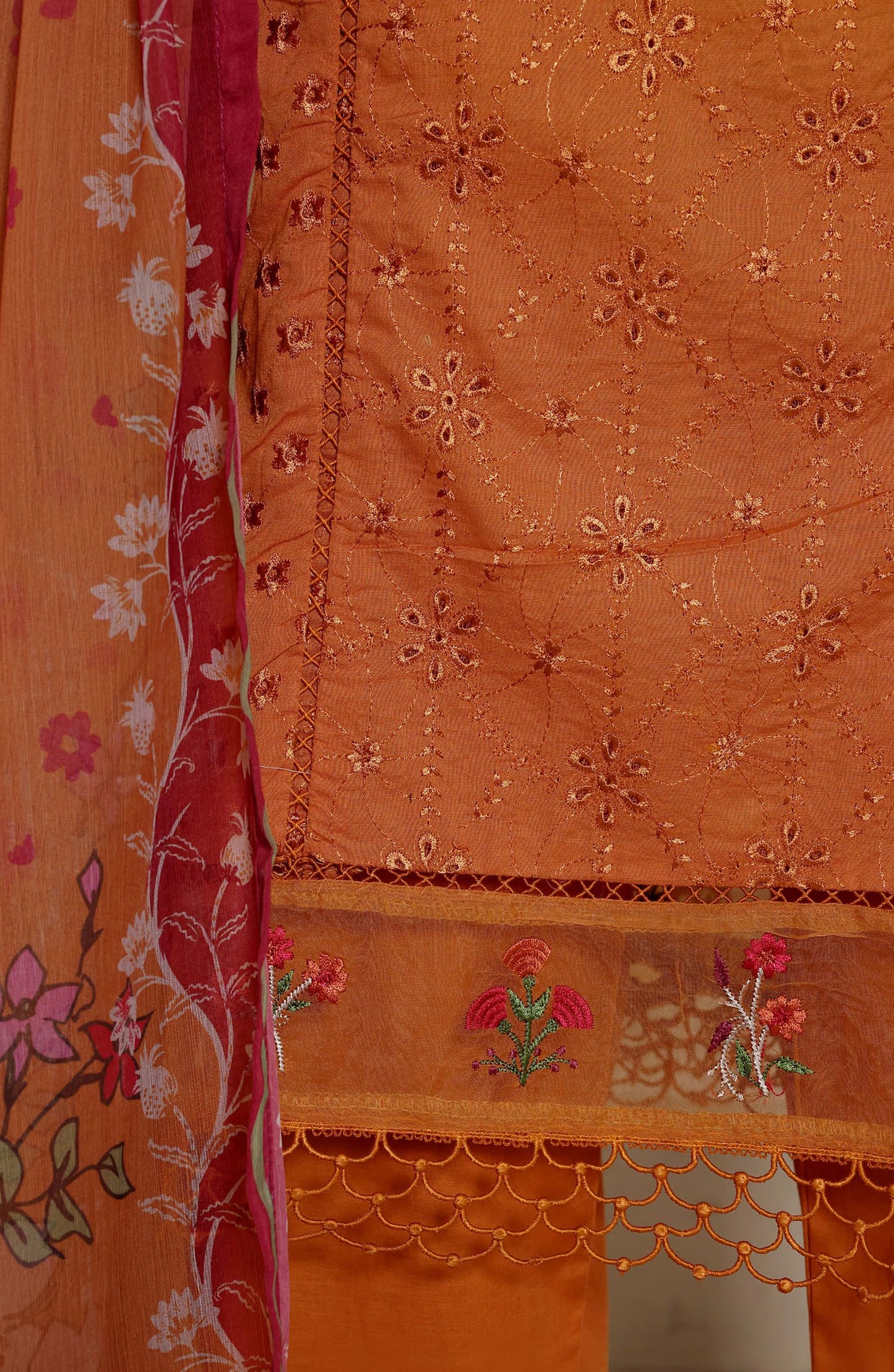 Sadabahar The Chikankari Edit Embroidered Stitched 3 Piece Suit - Design-04 - SBD26CHK - Rust - Luxury Collection