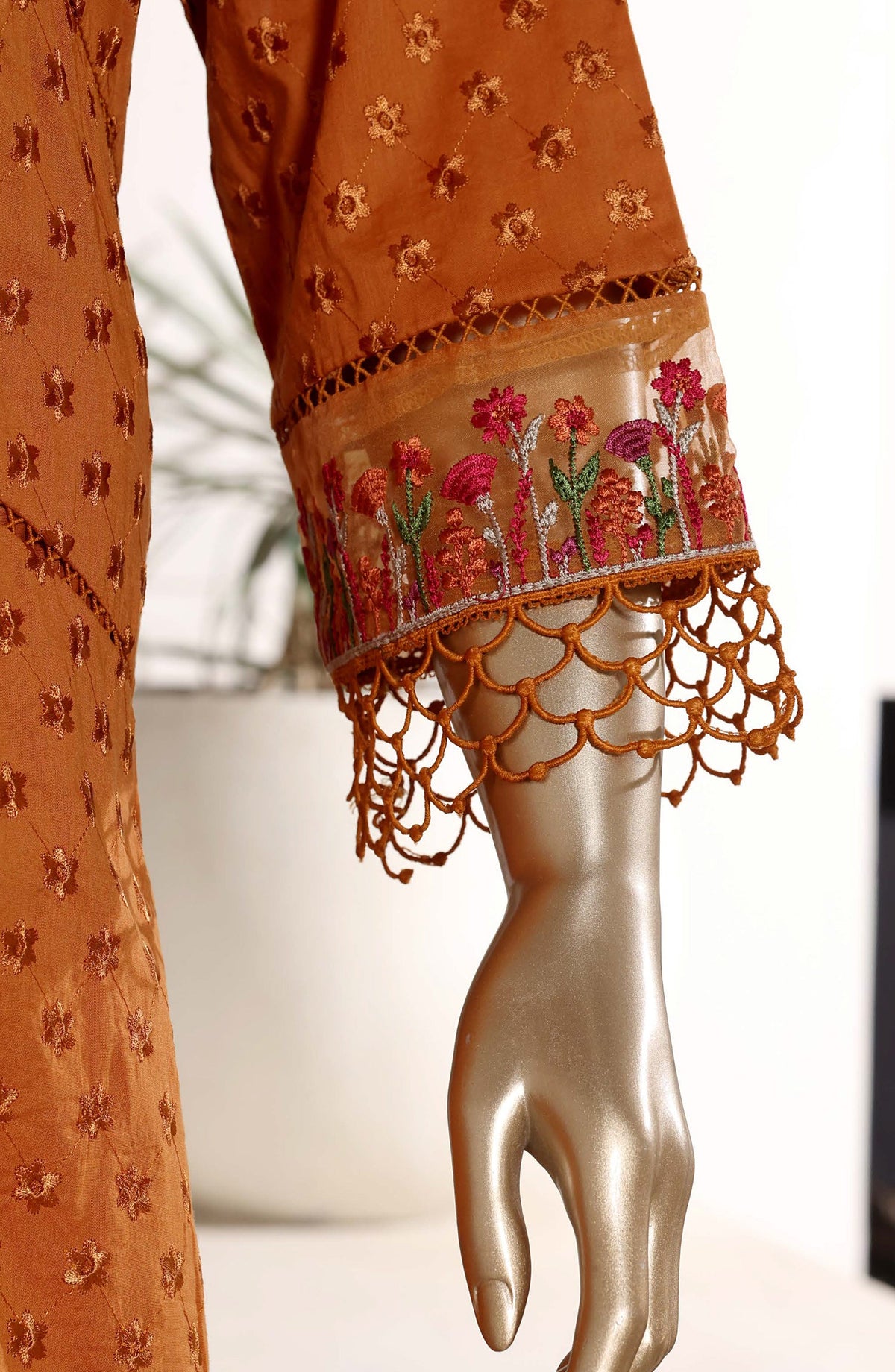 Sadabahar The Chikankari Edit Embroidered Stitched 3 Piece Suit - Design-04 - SBD26CHK - Rust - Luxury Collection