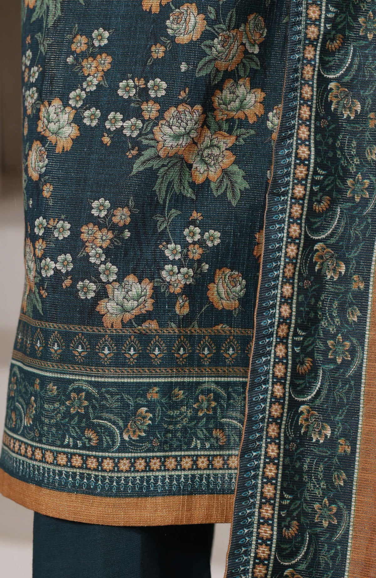 Sadabahar Printed Khaddar Stitched 3 Piece Suit - Design-04 - SBD25SHIMR - Teal - Winter Collection