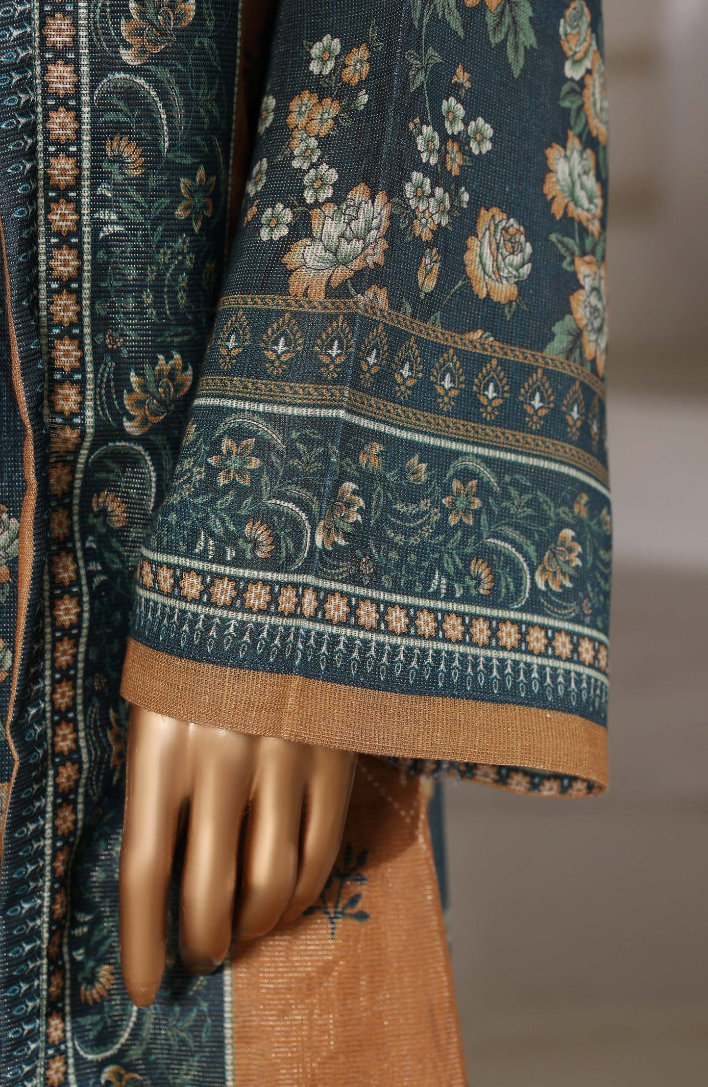 Sadabahar Printed Khaddar Stitched 3 Piece Suit - Design-04 - SBD25SHIMR - Teal - Winter Collection