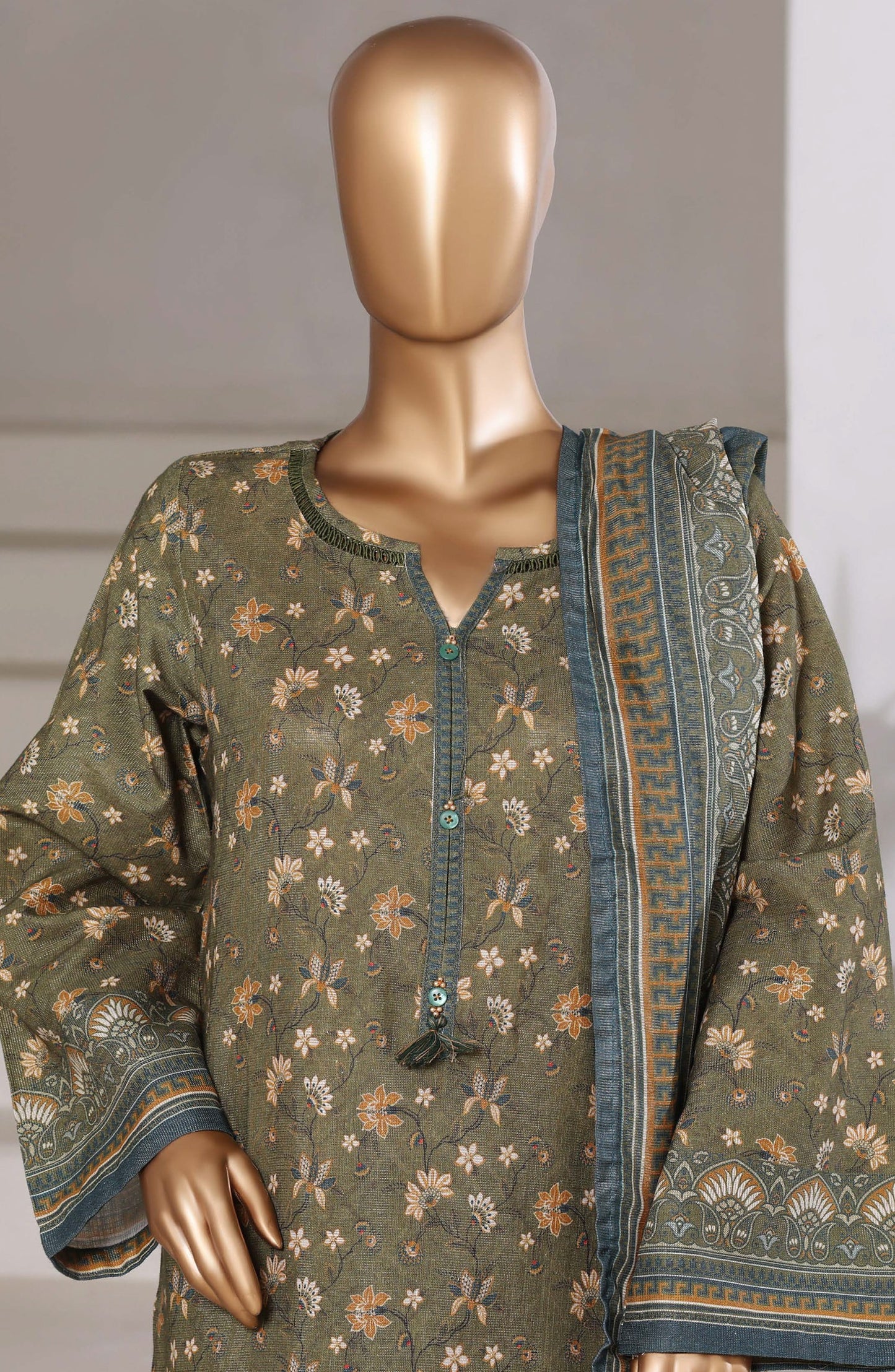 Sadabahar Printed Khaddar Stitched 3 Piece Suit - Design-02 - SBD25SHIMR - Green - Winter Collection