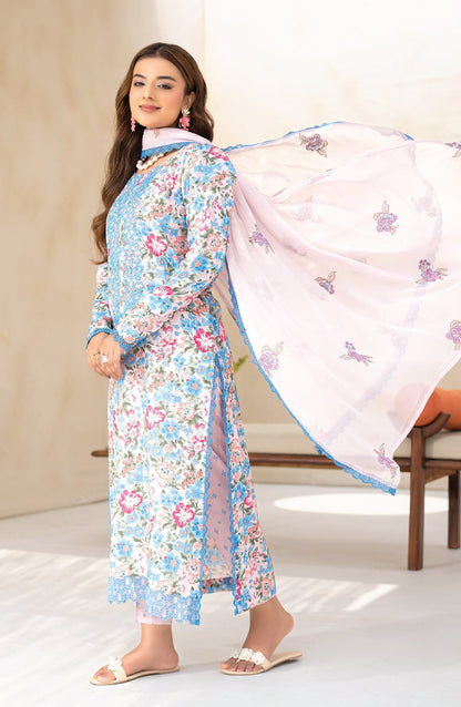 Saffron by Sanam Saeed Embroidered Lawn Unstitched 3 Piece Suit - D-08 - AK26SOF - Blue - Summer Collection