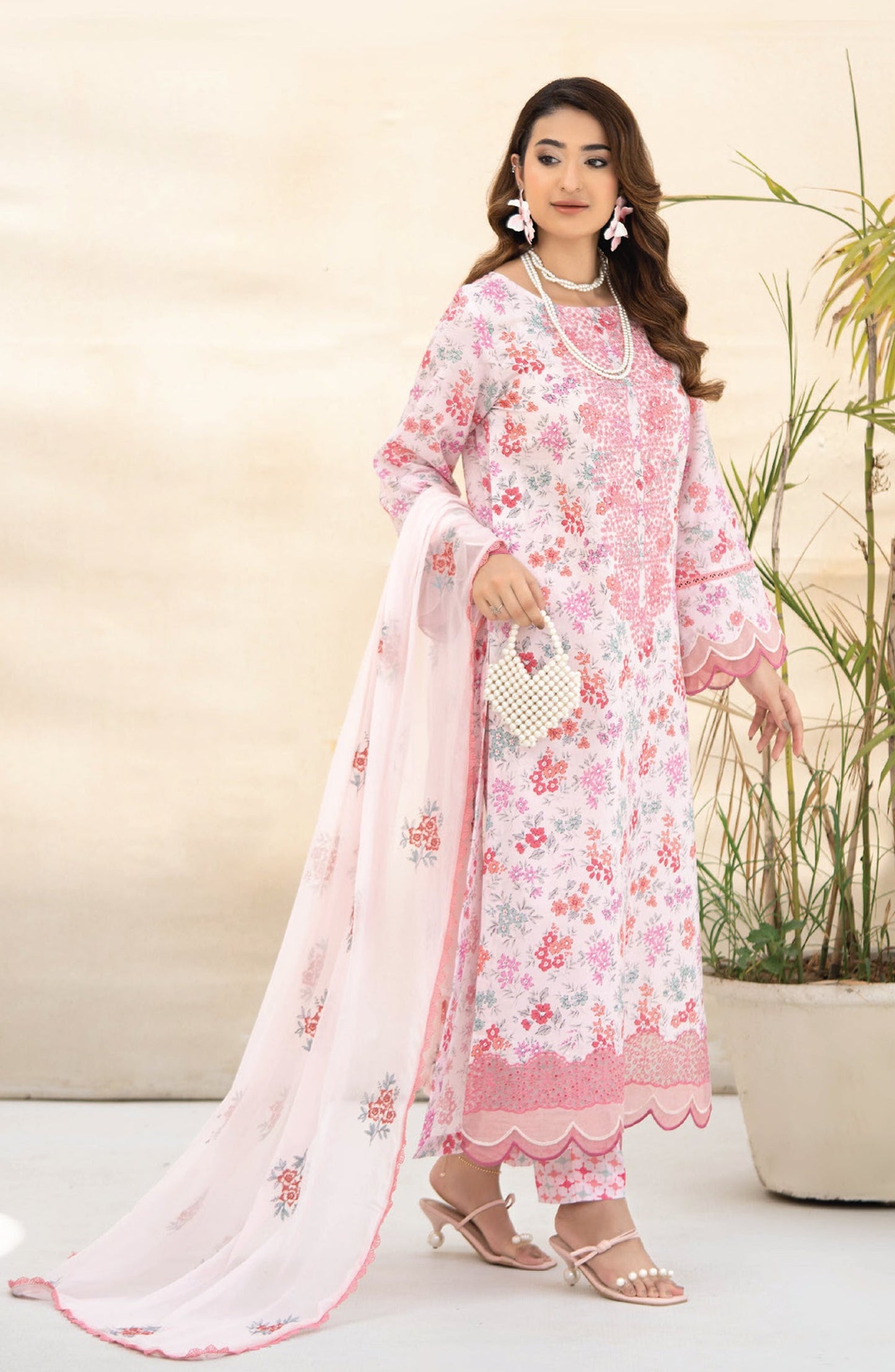 Saffron by Sanam Saeed Embroidered Lawn Unstitched 3 Piece Suit - D-02 - AK26SOF - Pink - Summer Collection