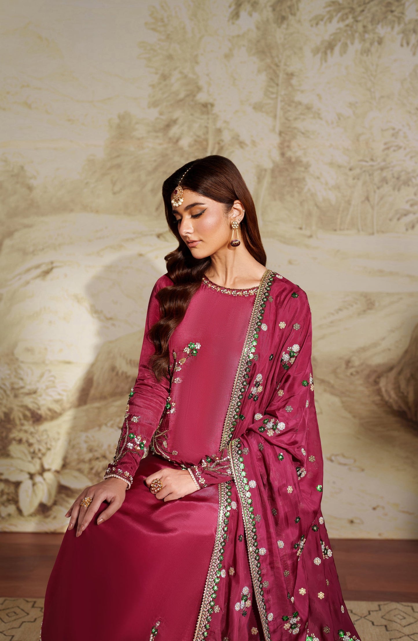 Saheera by Zarif Embroidered Tussel Silk Unstitched 3 Piece Suit - ZRF-ZHE-02 SHAMMA - ZRF25SRA - Pink - Luxury Collection
