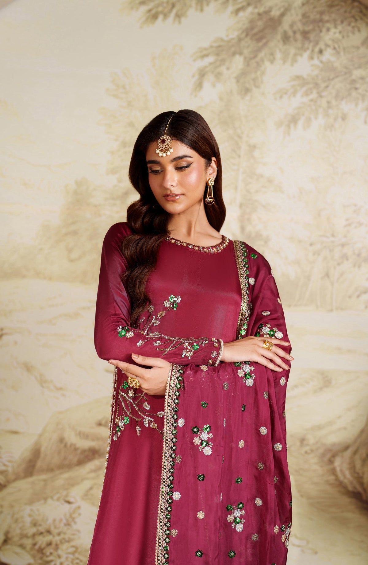 Saheera by Zarif Embroidered Tussel Silk Unstitched 3 Piece Suit - ZRF-ZHE-02 SHAMMA - ZRF25SRA - Pink - Luxury Collection